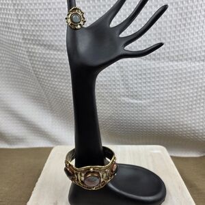 Mixed Metals Natural Stone Brutalist Cuff Braclet and Ring